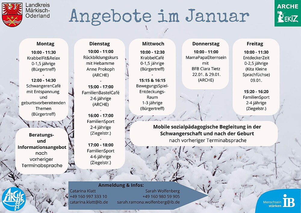 Programm Januar Angebote Eltern-Kind-Zentrum